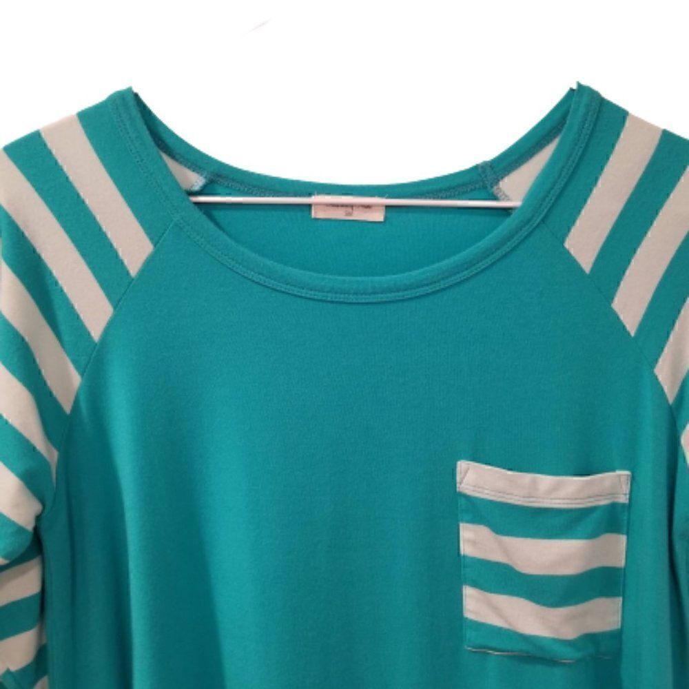 OCCASIONALLY Made Super Soft Teal Striped Shirt - Picture 2 of 4